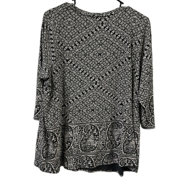 Lucky Brand Black White Paisley 3 Quarter Sleeve Tee Top Womens Plus Size 1X - Picture 5 of 9